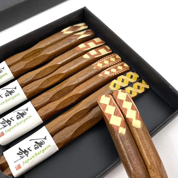 JapanBargain 4515, Ironwood Chopsticks Reusable Japanese Chinese Korean Wood Chop Sticks Hair Sticks 5 Pair Gift Boxed Set Dishwasher Safe, 9 inch, Brown, 2-Pack