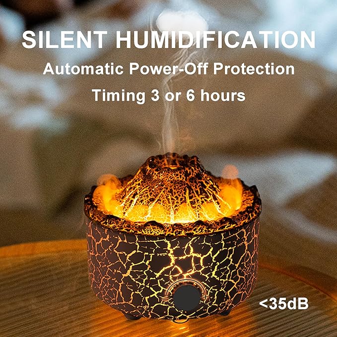 Aromatherapy Essential Oil Diffuser, 560ml Ultrasonic Cool Mist Diffuser/Humidifier with Flame & Volcano 2 Mist Mode, for Bedroom,Office,Home, Auto Shut-Off, Remote Control, Gift (Blcak)