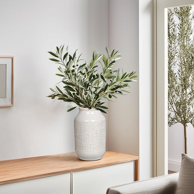 White Ceramic Vase, Minimalist White Vases for Flowers, Modern Decorative Vase for Home Decor, Centerpiece Wedding Dining Living Room Kitchen Decor 9 inch