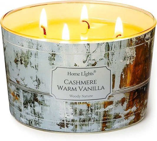 HomeLights Scented Candles for Women & Men, 18oz Candle Jars Aromatherapy 4-Wick Candle, Ideal for Industrial Chic Home Decor and Gifts, Cashmere Warm Vanilla