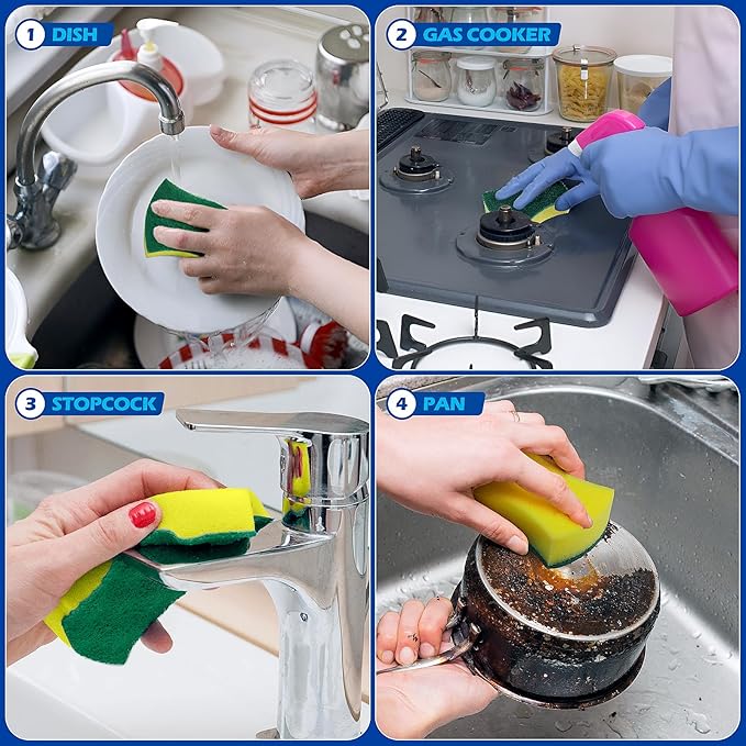 300 Pack Kitchen Cleaning Sponges, Eco Non-Scratch for Dish,Scrub Sponges.