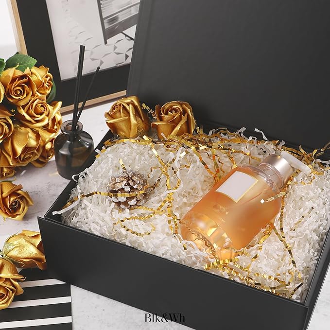 BLK&WH Magnetic Gift Boxes with Lids, Set of 4 Black Presents Boxes Assorted Sizes for Birthday, Wedding, Valentines, Christmas, Party, Baby Showers (Matte Black)