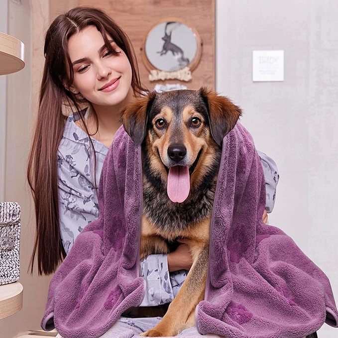 JML Microfiber Bath Towel for Kids, Pet Towels for Drying Dogs Cats, Super Absorbent and Soft Fleece Pet Grooming Blanket for Shower & Bath Supplies, 2 Pack, 40" x 27.5", Purple
