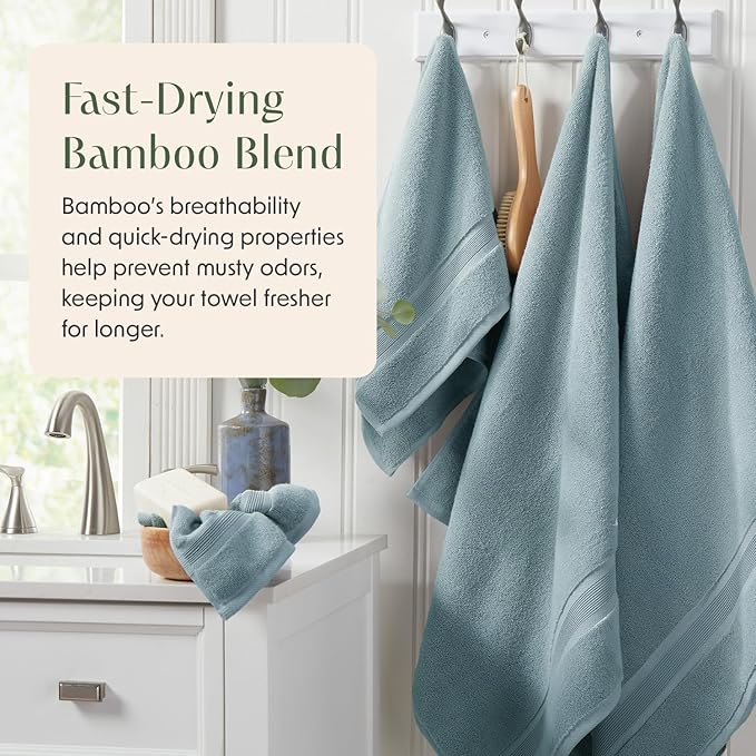 Springtree Home Luxury Bamboo Rayon Bath Towel Set 6 Piece Set | 35% Bamboo Rayon - 65% Cotton | Absorbent Quick-Dry Towels for Bathroom | Oeko-TEX Standard 100 Cotton | Aegean