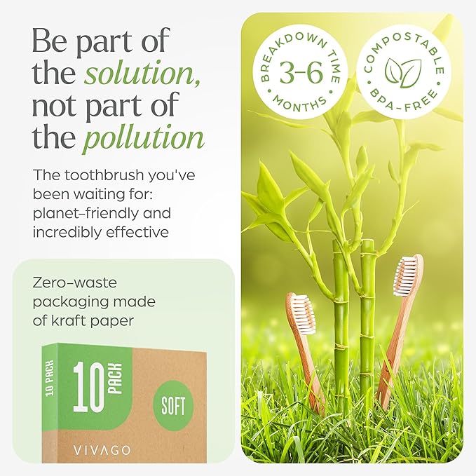 Bamboo Toothbrushes 30 Pack - BPA Free Soft Bristles Toothbrushes, Eco-Friendly, Natural Wooden Toothbrush