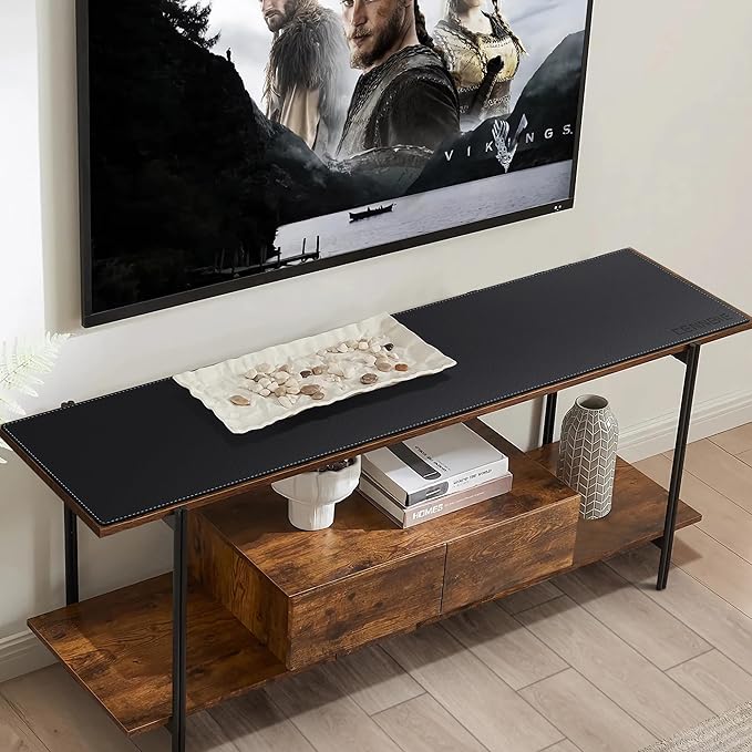 CENNBIE Console Table Leather Cover - 78.8 x 11.8 Inches Sofa Table Narrow Long Mat - TV/Media/Gaming/Center Console Table Protector Pad for Narrow Side Table, Sideboard, Entryway Table (Black)