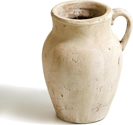LB2 Rustic Ceramic Vase, 10.6" Tall Zen Style vase, Terra Cotta Pitcher, Distressed Farmhouse Decor, Pottery Decorative Flower Vase for Home Decor