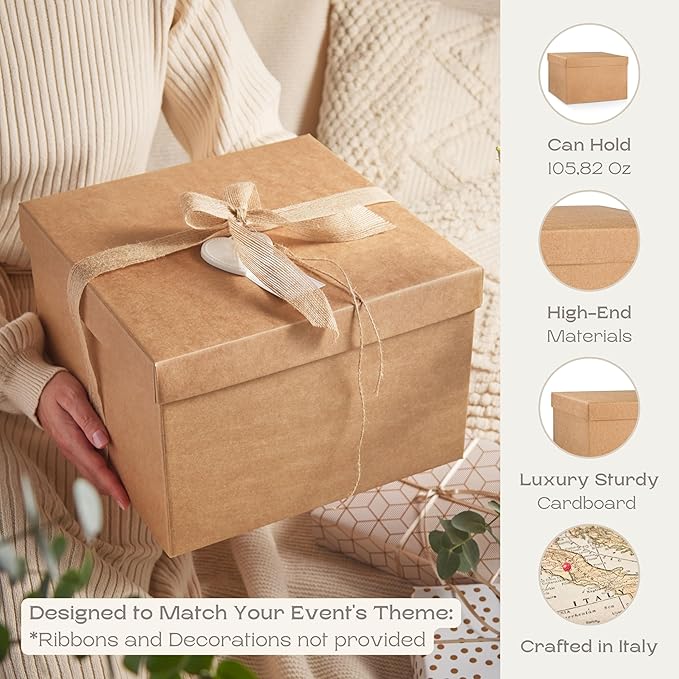 Pack of 5 Gift Boxes with Lids (11.81 x 11.81 x 7.87 inch) - Ideal for Christmas, for Bridesmaid Proposal and Presents - Havana Large Gift Box