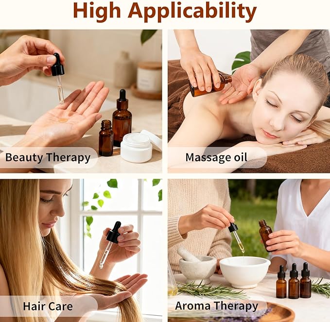 KEYWING 50 Pack 1/2oz Eye Dropper Bottles – 15ml Leakproof Amber Glass Bottles for Essential Oils, Tinctures, Hair Oils, Travel Liquids