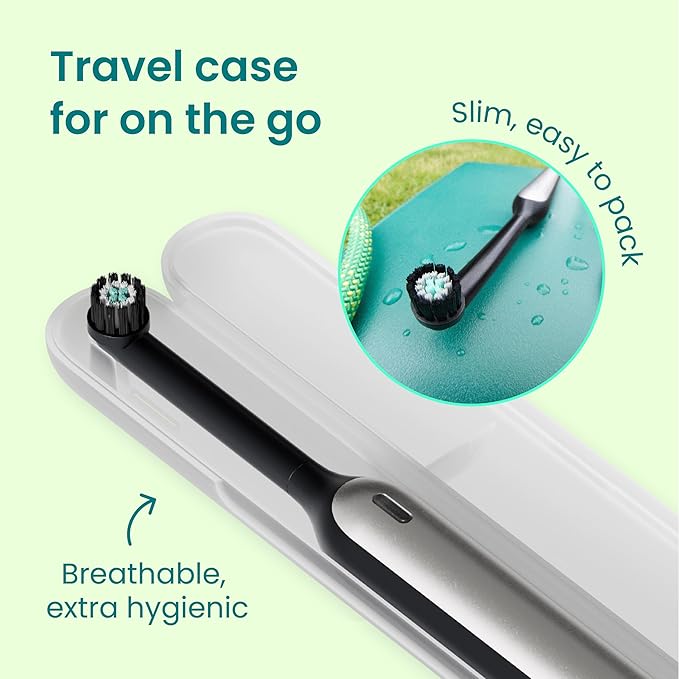 Quip Rev Oscillating Rechargeable Electric Toothbrush with Extra Brush Head - Soft Bristles, Pressure Sensor, 3 Intensities, 30-Day Battery Life, 2-Min Timer, Travel Case, Mirror Mount - Silver Cloud