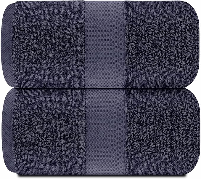 White Classic Luxury Soft Navy Bath Sheet Towels - 650 GSM Cotton Luxury Bath Towels Extra Large 35x70 | Highly Absorbent and Quick Dry | Hotel Collection Extra Large Bath Towels Oversized, 2 Pack