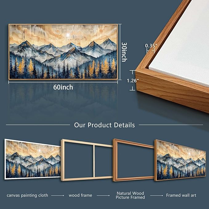 QIYILEXWART Canvas Wall Art For Living Room Large Wall Decor For Office Bedroom Decorations Mountain Landscape Pictures Farmhouse Painting Artwork Room Wall Mural Aesthetic Home Decor 30x60 In