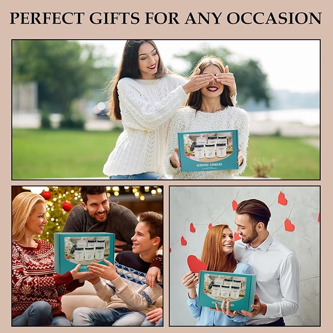 Scented Candle Gift Set, 6 Pack Lavender & Fresh Wood Soy Candles for Home, Long Lasting Aromatherapy Candles for Relaxation, Holiday & Christmas Gifts for Women