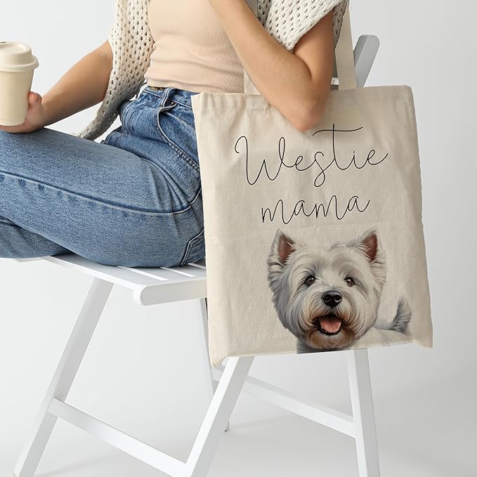 Dog Mama Tote Bag – Cute Dog Lover Canvas Bag, Reusable Shopping Shoulder Bag for Women, Pet Mom Gift,
