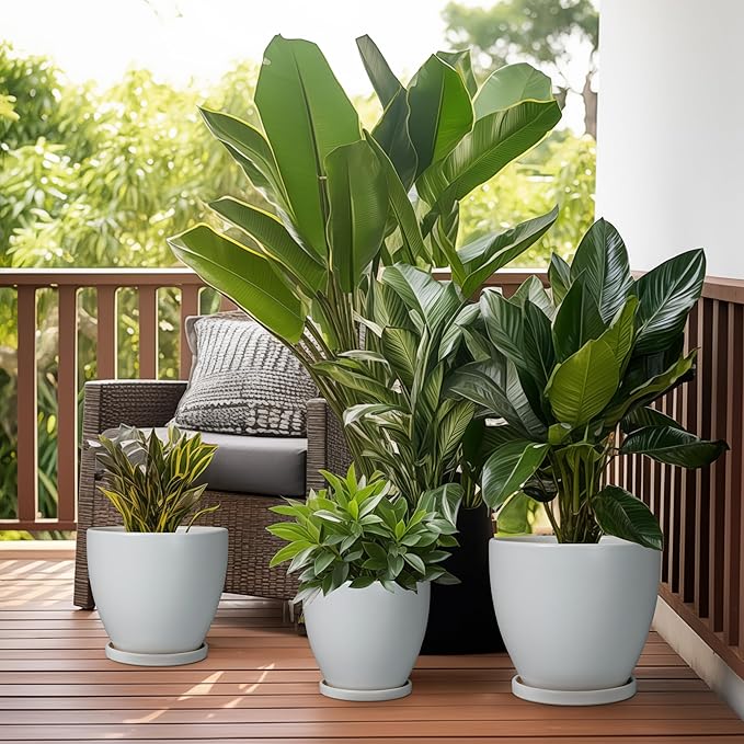 6.8 Inch Planter - Ceraimc Pots for Indoor Outdoor Plants Round Planters Modern Flower Pot with Drainage and Tray Home Garden Decor Gray