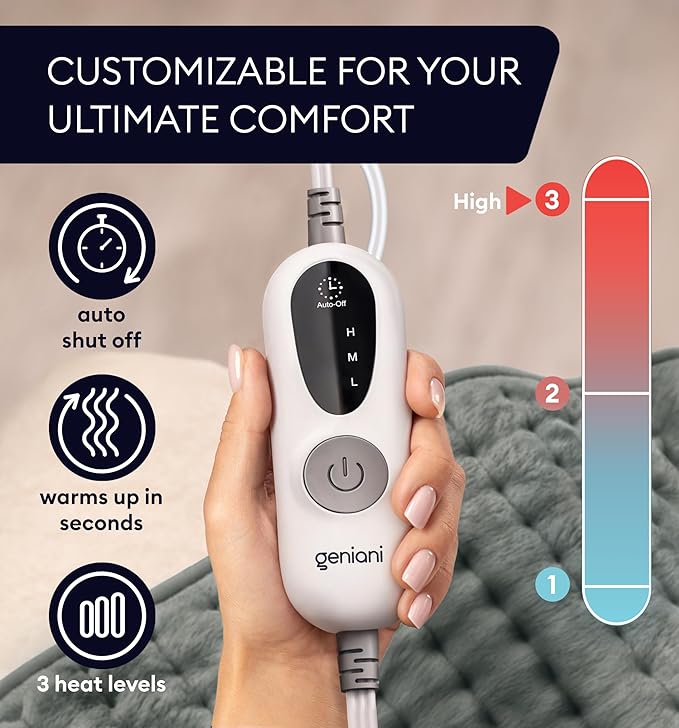 GENIANI Electric Throw - Heating Pad for Back Pain & Cramps Relief - Auto Shut Off, Machine Washable, Moist Heat Pad for Neck & Shoulder - Christmas Gift for Women, Extra Large 24 x 12 inches