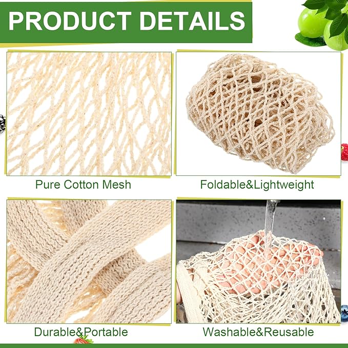 Paterr 50 Pack Cotton Mesh Produce Bags Bulk Reusable Market Bag Washable Net Grocery Purse String Shopping Tote Beach Organizer for Vegetable Fruit Picnic Food Storage (Short Handle,Beige and Black)