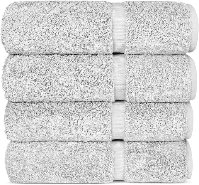 Chakir Turkish Linens 100% Cotton Premium Turkish Towels for Bathroom | 27'' x 54'' (4-Piece Bath Towels - Silver)