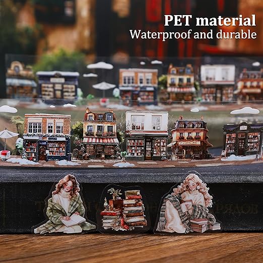 Reading Time PET Tape Set, 6 Rolls Mixed Pre-Cut and Continuous Tape with Clip, Waterproof Scrapbook Supplies for Journaling, DIY Crafts, and Planners