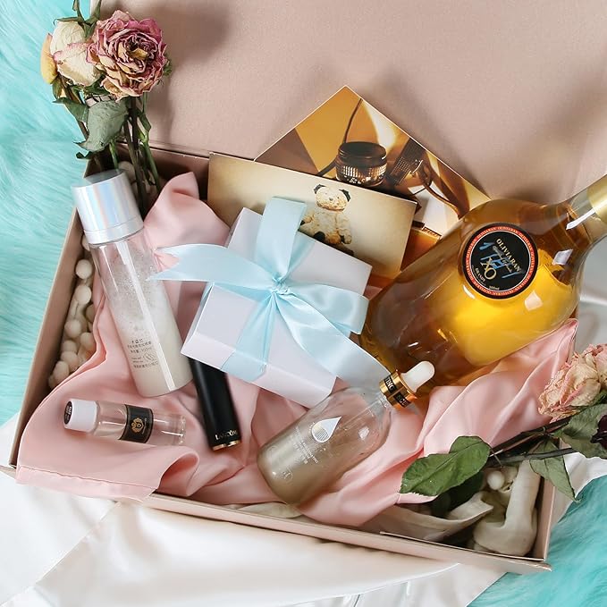 Aimyoo Gold Collapsible Gift Box with Magnetic Closure Lids 10.5x7x3 in, Medium Bridesmaid Groomsman Proposal Boxes, Rectangle Present Box for Graduation Birthday Storage (1 Pack)