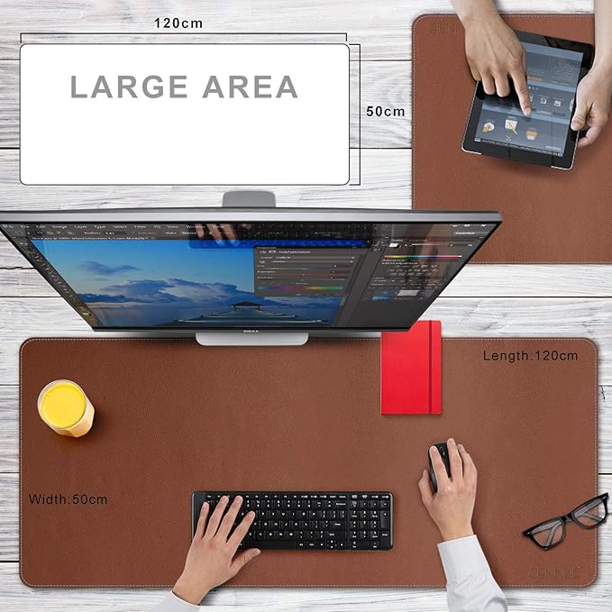 CENNBIE Leather Desk Mat, 47.2"x19.6", Extended Gaming Mouse Pad/Office Computer Mat, Waterproof (Brown)