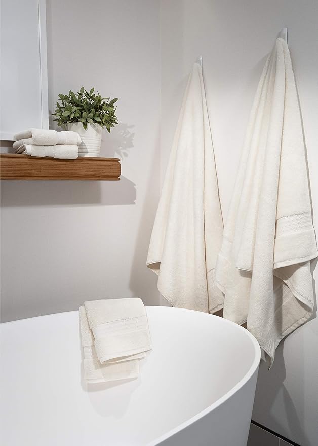 Fabdreams 100% Organic Cotton Bath Towel Set of 6 700 GSM Hotel Premium Plush Absorbent Soft Durable Skin-Friendly Spa Quality Bathroom Comfort with 2 Bath 2 Hand Towels and 2 Wash Cloths Ivory