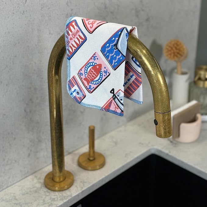 Reusable Paper Towels - 10 PACK - Roll of Washable Cotton Cloth Paper Towels - Paperless Reusable Napkins Cloth Washable - Absorbent + Long Lasting - Zero Waste Products - (Sardine Social)