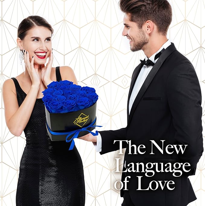 GLAMOUR BOUTIQUE 16 Flower Forever Heart Shape Box - Preserved Roses Gift for Her, Preserved Flowers, Blue
