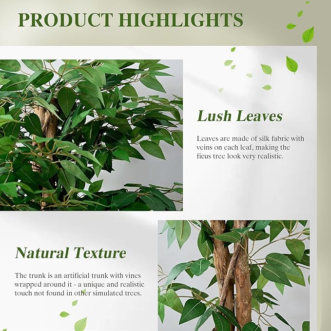 VECELO 2 Pack Fake Plants, Artificial Greenery Ficus Tree 5FT and Monstera Tree 4FT, Large Floor Plants for Home Decor, Indoor, Office, Living Room