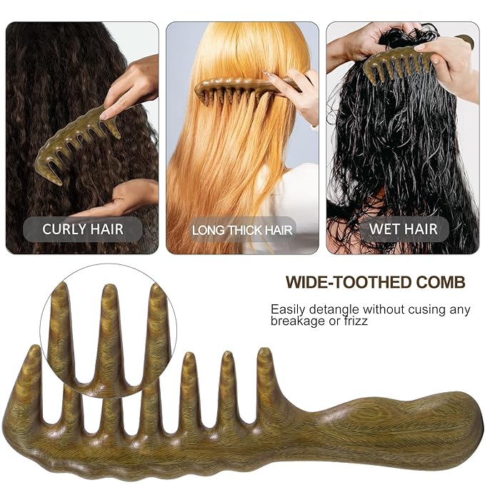 Thicken Wooden Wide Tooth Comb, Large Natural Sandalwood Hair Combs for Curls, Women and Men, Detangles Long Thick Wet or Dry Hair, Head Scalp Massager, Anti-static (Green Sandalwood)