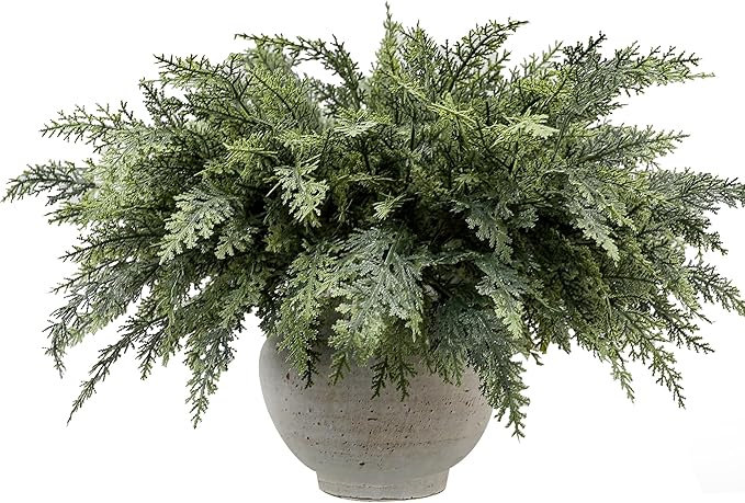 12Pcs 18" Real Touch Christmas Cedar Branches Artificial Realistic Christmas Greenery Pine Branches Faux Greenery Plants Stem for Vase DIY Crafts Garland Wreath Indoor Outdoor Home Decor
