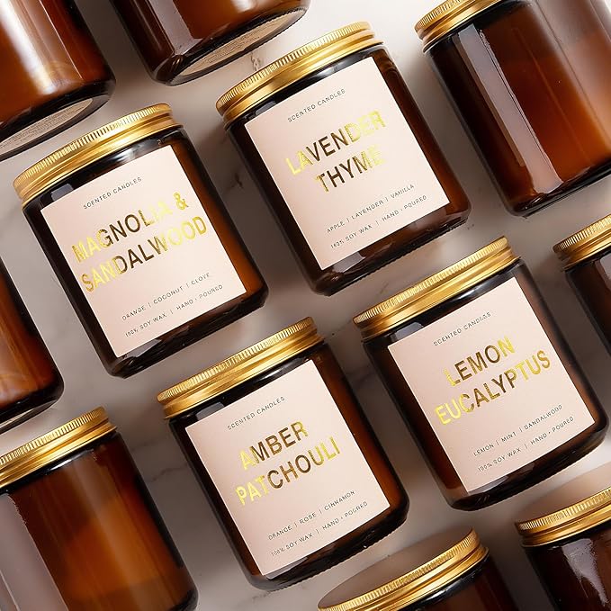 4 Pack Candles for Home Scented, 28oz Soy Candles Non Toxic, 240 Hour Long Lasting Scented Candle, Aromatherapy Candle with Lavender,Magnolia,Amber,Lemon - Candle Set Gifts for Women & Christmas