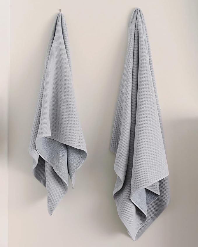 Cozy Earth Waffle Bath Towels - 60% Cotton 40% Viscose from Bamboo Bath Towels 30 x 58 Inches - Soft & Absorbent Terry, Reversible Mini Textured Waffle & Weave Pattern - 2 Pack