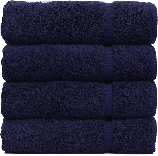 Luxury Hotel & Spa Collection Highly Absorbent, Quick Dry 100% Turkish Cotton 700 GSM, Eco Friendly Towel, for Bathroom Dobby Border Soft Bath Towel Set 27 X 54 -Navy Blue, Bath Towels - Set of 4