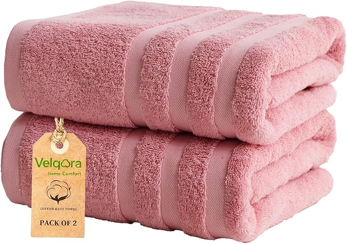 Cotton Bath Towel – Large 30x60 Inches, Soft, Thick & Absorbent Towel for Bathroom, Spa, or Home Use (Pink, 2 Pack – 30"x60")
