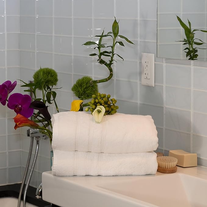 Mosobam Luxury Turkish Set of 2 Bath Towels 30X58 White 700 GSM Bamboo Viscose & Aegean Turkish Combed Cotton