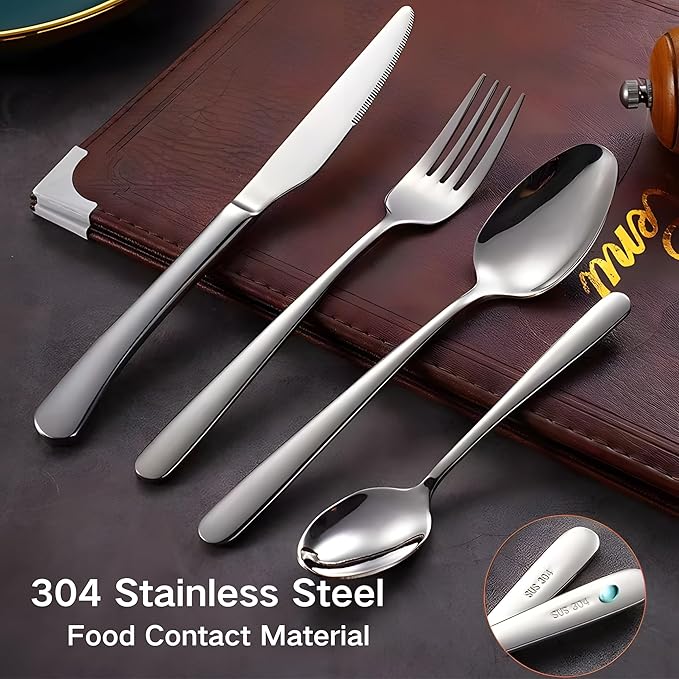 20-Piece Silverware Set,Flatware Set for 4, Food-Grade Premium 18/10 Stainless Steel Cutlery Set,Mirror Polished Tableware, Kitchen Eating Utensils Include Forks Spoons Knives, Dishwasher Safe