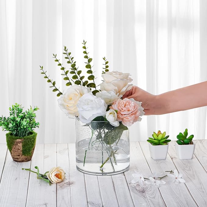 4 Pack Clear Acrylic Vase for Centerpieces 5.9x5.9 Inch Cylinder Wide Mouth Vase for Flowers, Home Decorative, Office, Wedding Party