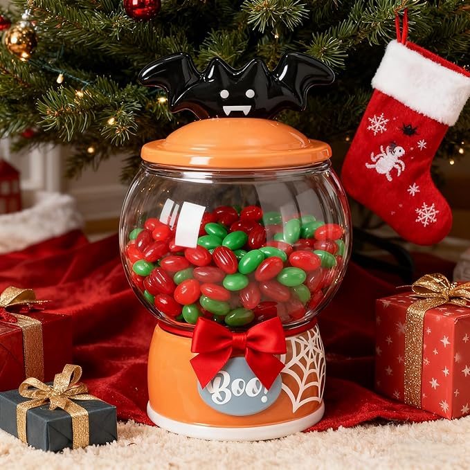 54oz food storage jar with round Transparent glass pantry, lid with handle, personalized hand-painted personalized pattern ceramic base, glass storage for candy,cookie,Butter,espresso,Spices,shells