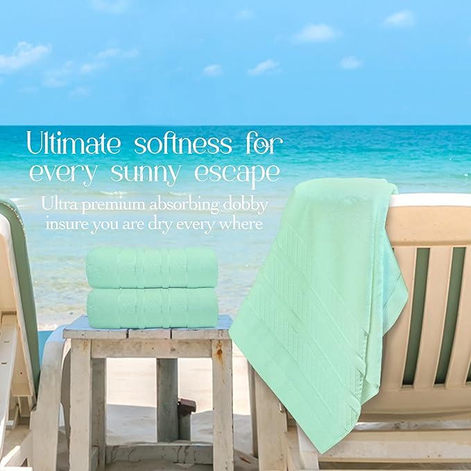 Premium Towel Set: Super absorbent, quick-drying, soft, plush. Features hanging loop, fade-resistant, eco & skin-friendly dyes. Luxury dobby design for bath or spa. (Teal, Bath Towel Set of 4)