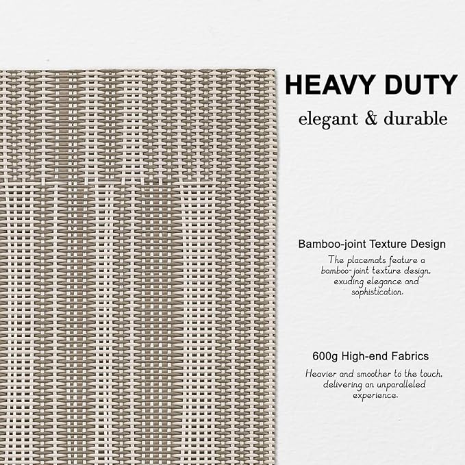 Placemats Set of 6, Vinyl Woven Place Mats Indoor Set of 6 Washable Wipeable PVC Table Mats Heat-Resistant Non Slip Placemat for Kitchen Dining Outdoor Table (Gray Dark Gray, Set of 6)