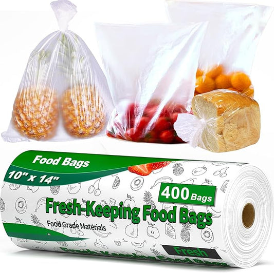 10" x 14" Produce Bags Roll, Fresh-Keeping Plastic Bag for Food, Fruit, Vegetable, Bread, Kitchen, freezer, Supermarket, 1 Roll 400 Plastic Produce Bags