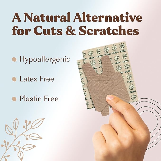 FEBU Eco-Friendly Bamboo Fingertip Bandages | PFAS Free Knuckle Bandages for First Aid | Flexible Fabric Wound Dressing | Fully Compostable, Latex Free Bandage | 30 Count Knuckle & Finger Bandage