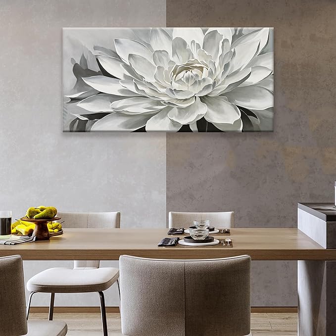 TAIJXAGSG Canvas Art Wall Decor lotus Print Paintings Flower White Wall Art Prints Decor Ready To Hang For Bathroom Bedroom And Office Kitchen Home Decor Artwork 20" × 40"