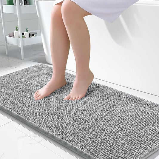 OLANLY Bathroom Rugs 50x30, Extra Soft Absorbent Chenille Bath Rugs, Rubber Backing Quick Dry, Machine Washable Bath Mats for Bathroom Floor, Tub and Shower, Home Decor Accessories, Light Grey
