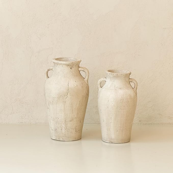 LB2 Rustic Ceramic Vase, 11.8" Tall Zen Style vase, Terra Cotta Pitcher, Distressed Farmhouse Decor, Pottery Decorative Flower Vase for Home Decor