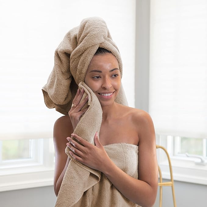 Aston & Arden Aegean Terry Bath Towels - Set of 2 - Ringspun Turkish Cotton Thick and Soft Absorbent Luxury Hotel and Spa Bathroom Towel, 600 GSM, 30 x 60 in, Hummus