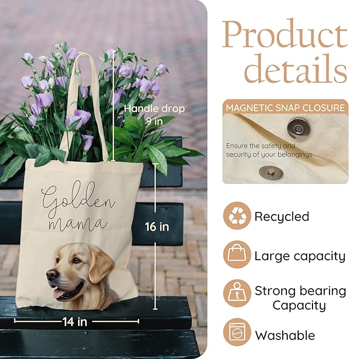 Dog Mama Tote Bag – Cute Dog Lover Canvas Bag, Reusable Shopping Shoulder Bag for Women, Pet Mom Gift,