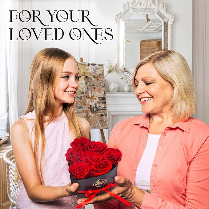 GLAMOUR BOUTIQUE 7 Flower Forever Heart Shape Box - Preserved Roses Gift for Her, Preserved Flowers, Red