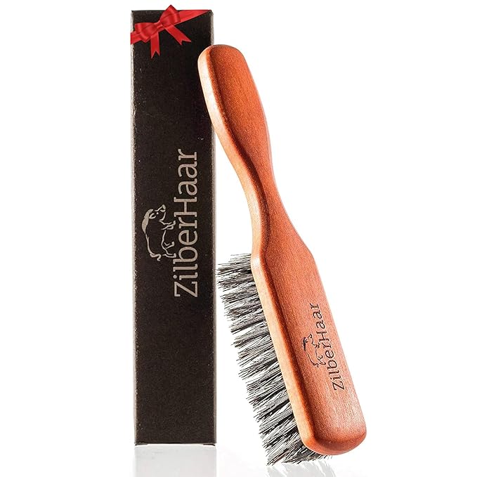 ZilberHaar Regular Beard Brush - Soft Boar Bristles - Beard grooming brush for men - Straightens and Promotes beard growth - Works with Beard Oils and Balms - Essential for beard care kits